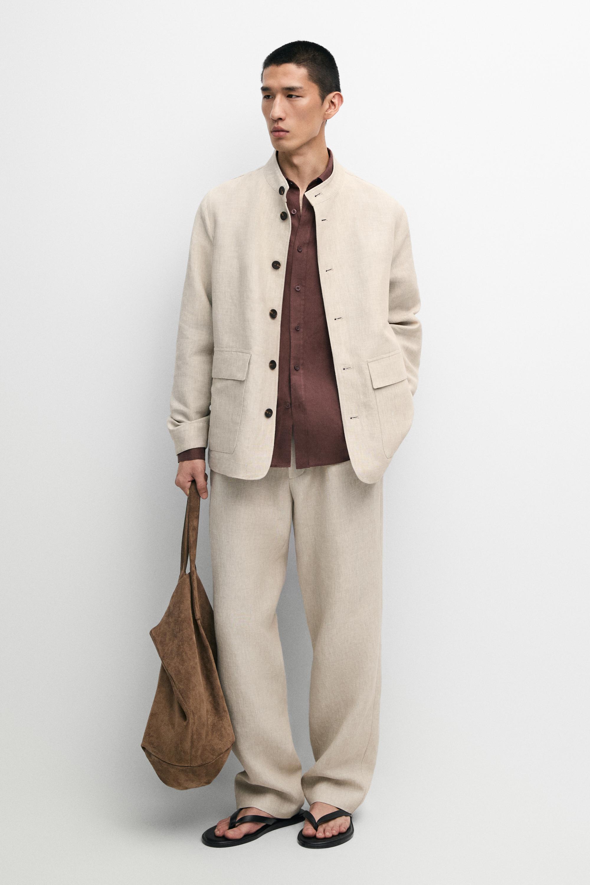 100% linen total look overshirt — Beige