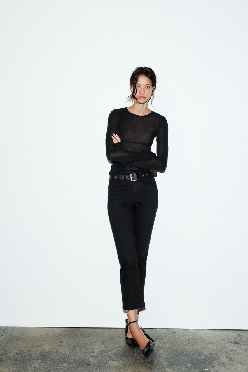 TRF クロップドFLARE ハイウエストジーンズ - ブラック | ZARA Japan 