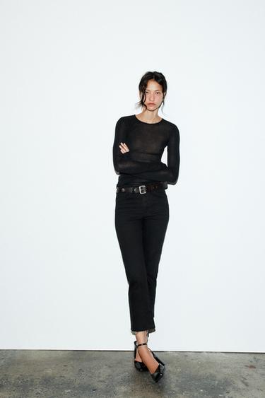 TRF CROPPED FLARE JEANS MIT HOHEM BUND - Schwarz von Zara