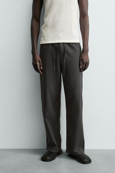CALÇA RELAXED FIT COM LINHO - Cinzento da Zara