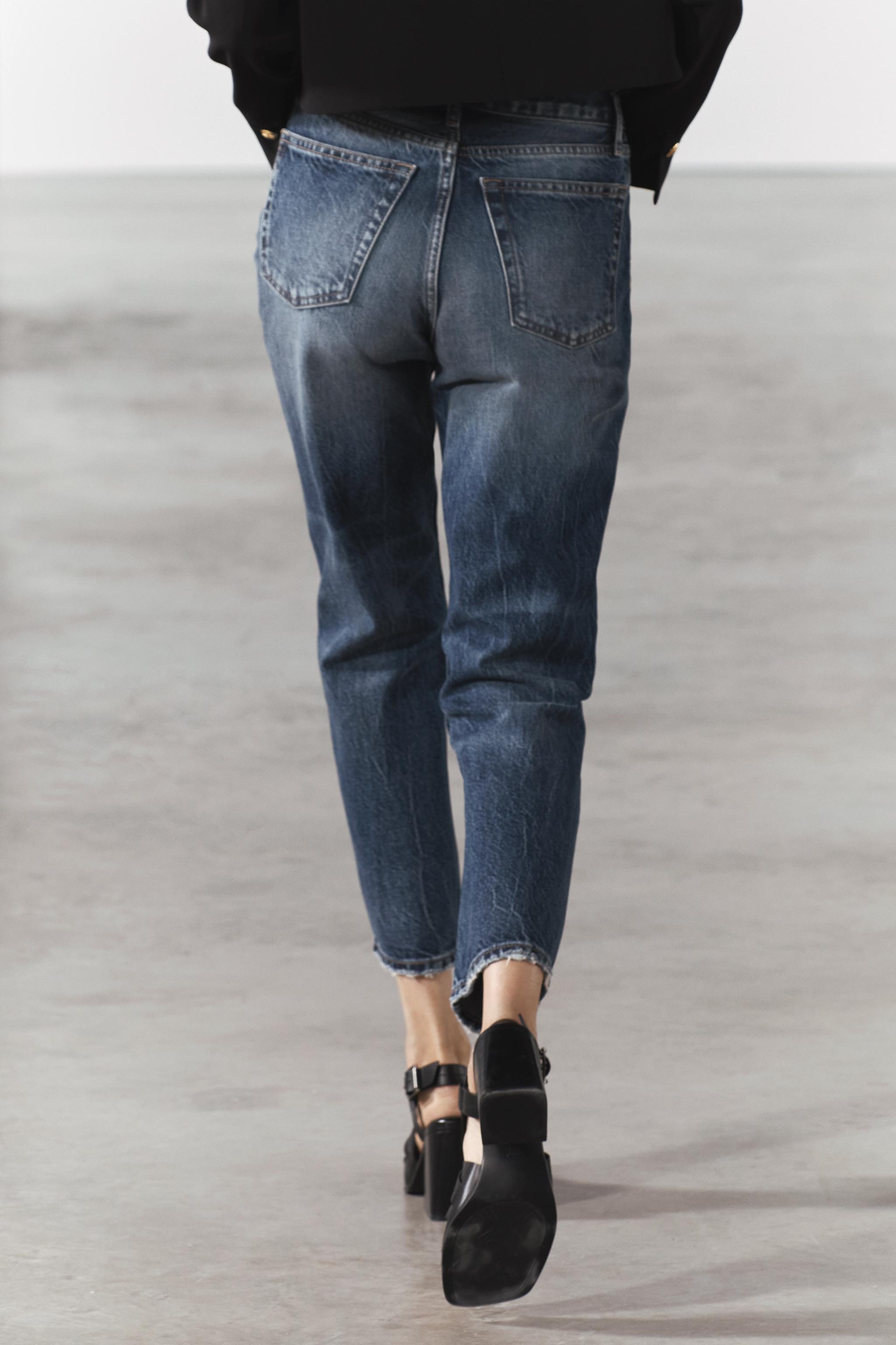 STRAIGHT CROPPED MID WAIST JEANS ZW COLLECTION - Blue | ZARA 