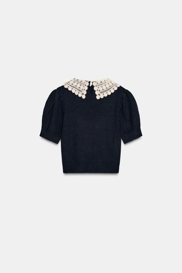 HAUT À MANCHES COURTES EN CROCHET - Bleu marine de Zara - Image 1
