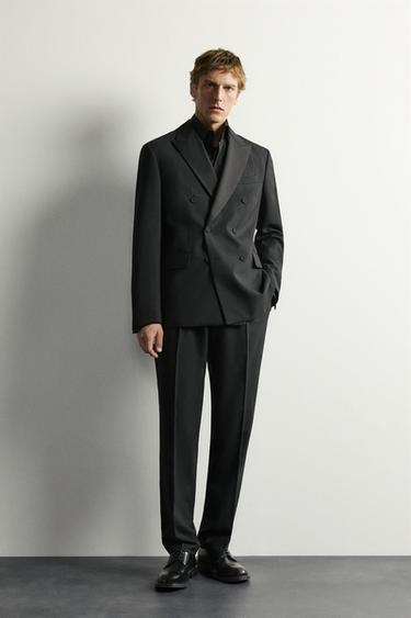 REGULAR FIT PLEATED TUXEDO-STYLE TROUSERS - Black by Zara