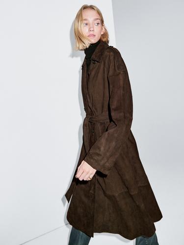 Trench largo piel ante - Marrón de Zara - Imagen 0