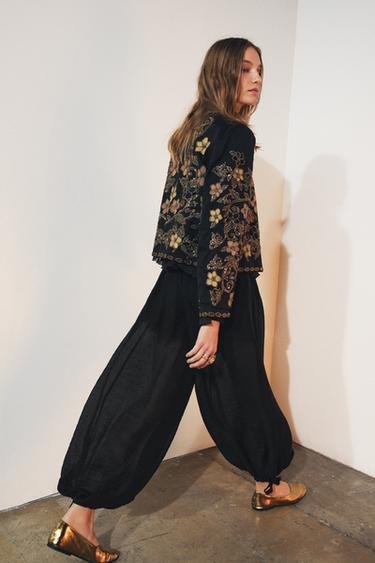 FLORAL EMBROIDERY JACKET ZW COLLECTION - Black by Zara - Image 1