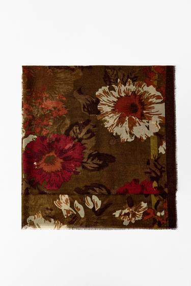Zara FLORAL PRINT SCARF - Khaki