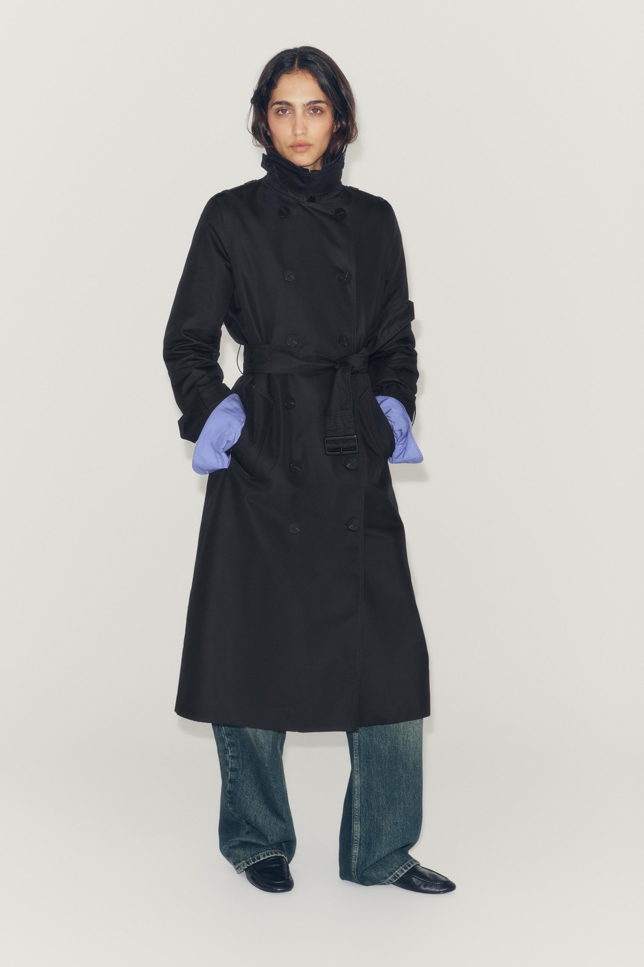 WATER-REPELLENT BELTED TRENCH COAT ZW COLLECTION — Black