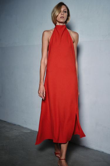 ZW COLLECTION HALTER LONG DRESS - Red by Zara