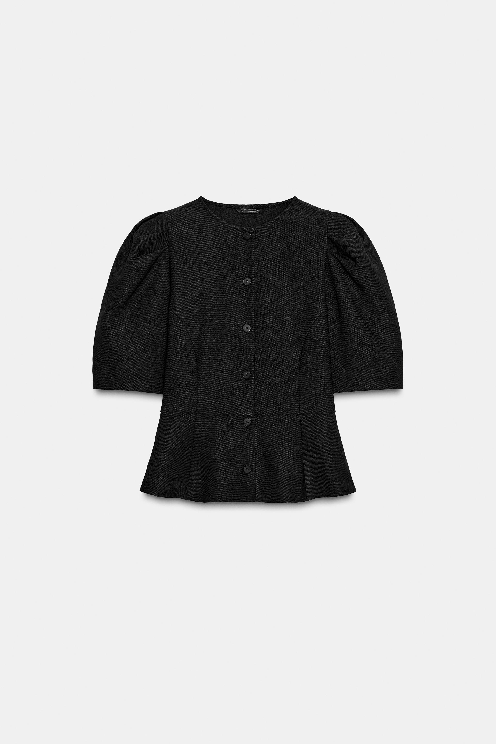 PUFF SLEEVE PEPLUM TOP - Anthracite Gray | ZARA Canada