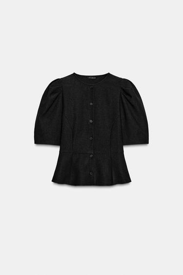 HAUT PEPLUM À MANCHES BOUFFANTES - Gris anthracite de Zara - Image 5