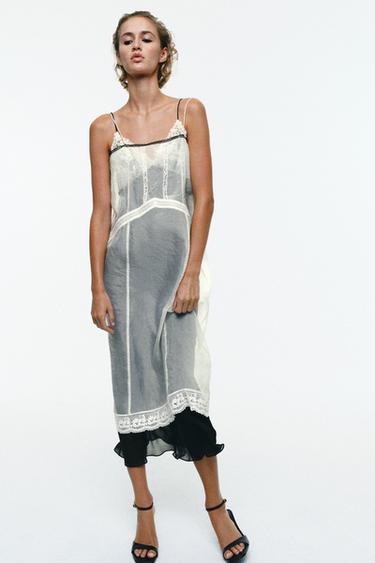 LONG ORGANZA LACE DRESS - Black / White by Zara