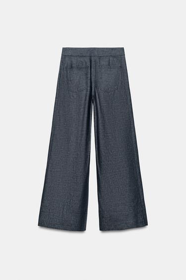 PANTALON LARGE TAILLE HAUTE AVEC LIN - Indigo de Zara - Image 1