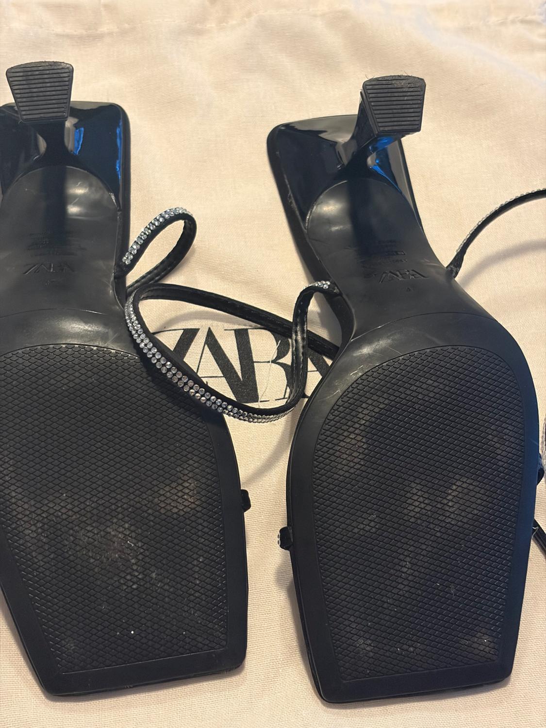 ZARA BLACK STRAPPY SANDALS WITH RHINESTONES SIZE 37 - Image 6