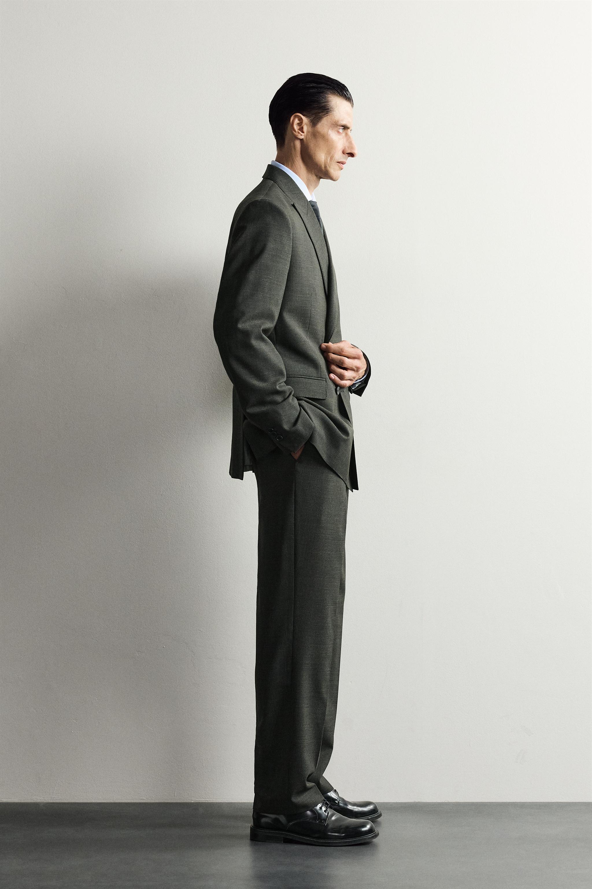 100% WOOL HOUNDSTOOTH DOUBLE-BREASTED SUIT BLAZER