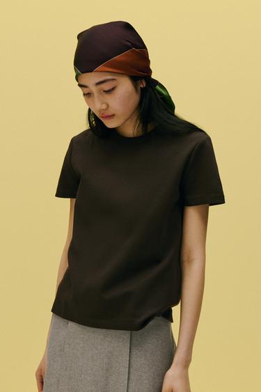 INTERLOCK ショートスリーブ TシャツグリーンZaraのINTERLOCK ショートスリーブ Tシャツ - グリーン 