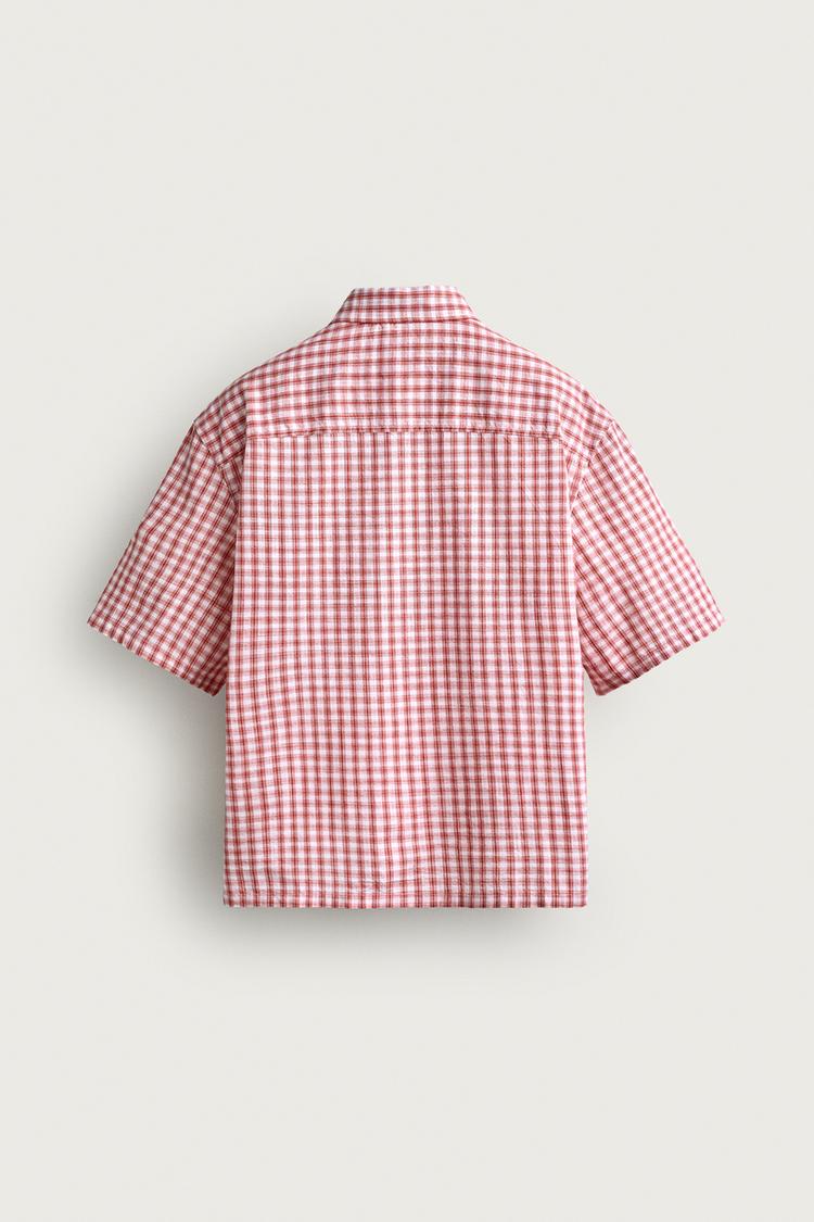 CAMISA A CUADROS CORTE RELAJADO CON TEXTO BORDADO 7