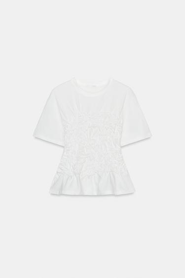 SHORT SLEEVE GATHERED TOP - White by Zara - Image 3