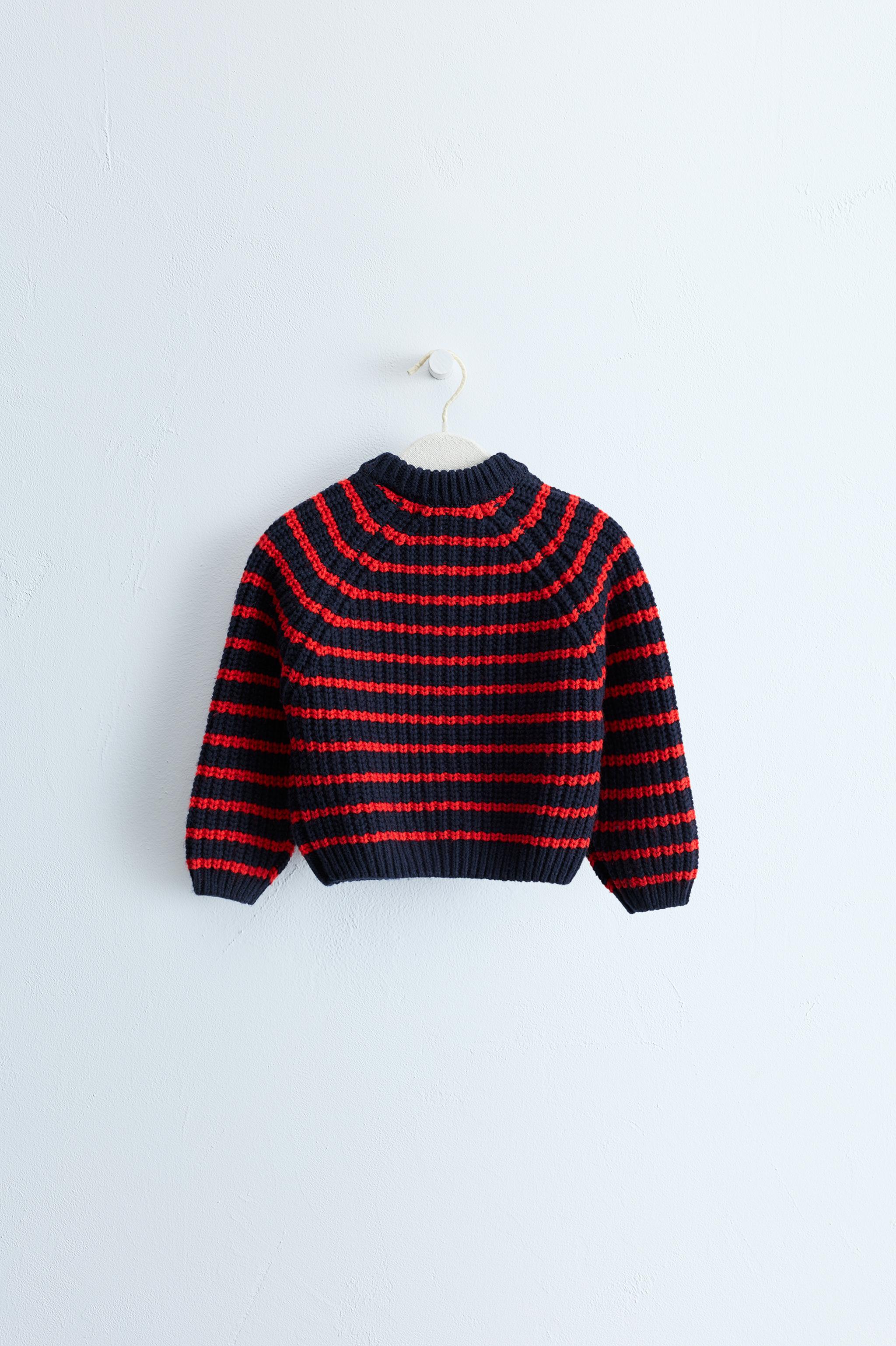 ZARA TIMELESS - STRIPED COTTON AND WOOL BLEND CARDIGAN — Red / Navy