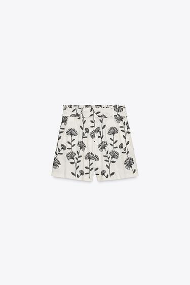 EMBROIDERED PAPER BAG BERMUDA SHORTS - Ecru / Black by Zara - Image 5
