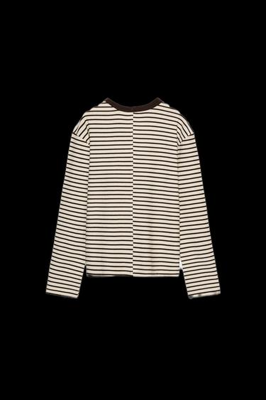 Zara STRIPED LONG SLEEVE T-SHIRT - Brown Stripes