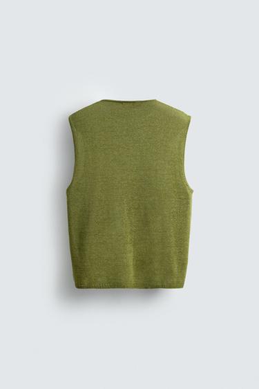 GILET EN MAILLE AVEC LIN - Vert olive de Zara - Image 7