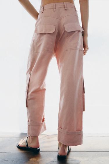 PANTALON CARGO AVEC LIN ZW COLLECTION - Rose clair de Zara - Image 3