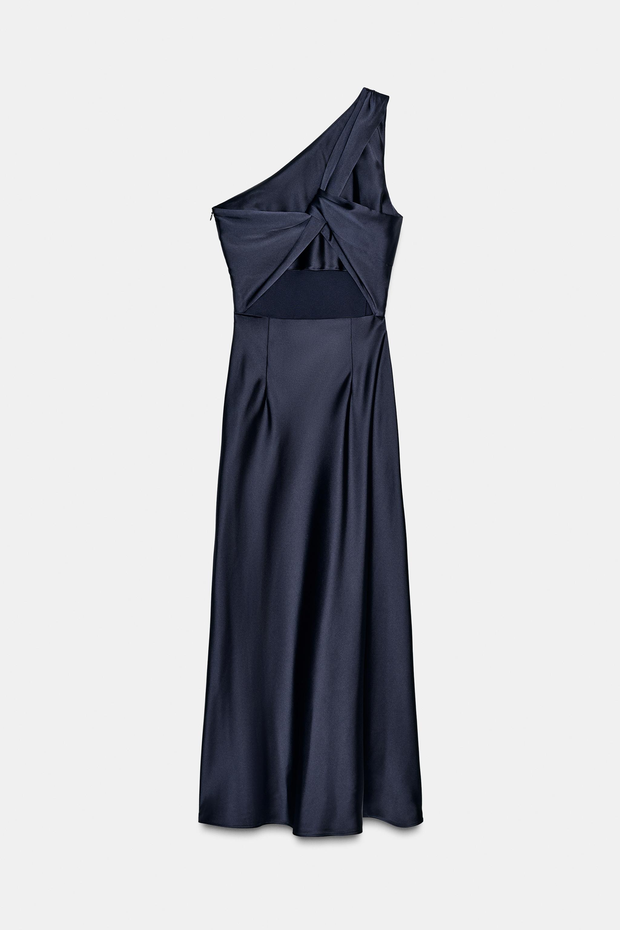 ROBE MI-LONGUE SATINÉE ASYMÉTRIQUE Bleu marine ZARA France