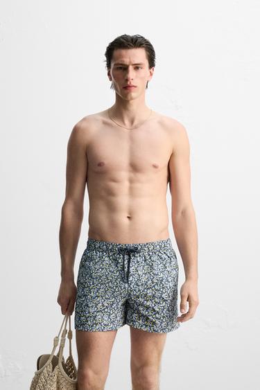 FLORAL PRINTED MID-LENGTH SWIMMING TRUNKS - Sky blue by Zara - Image 3