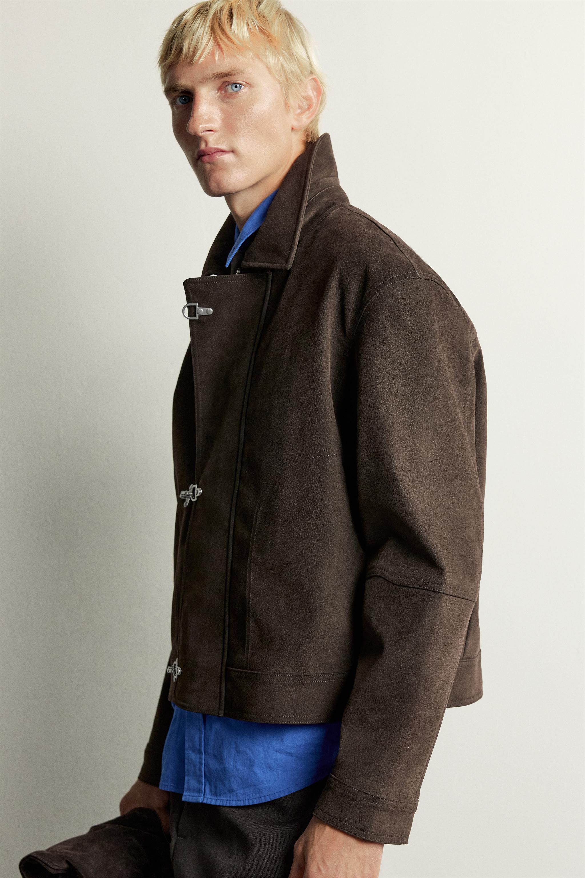 SUEDE-EFFECT JACKET WITH FROG FASTENING