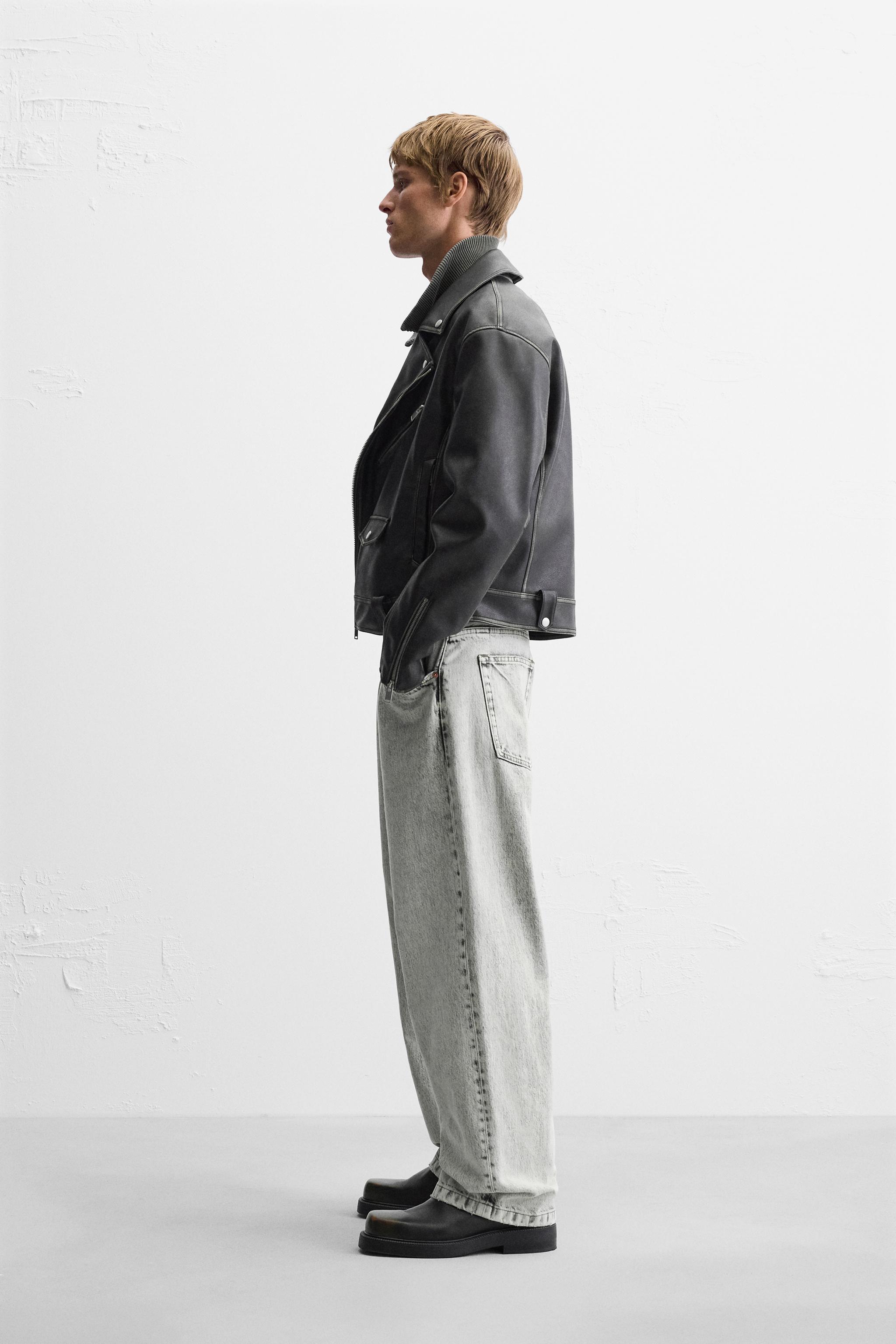 ウォッシュド加工フェイクレザーバイカージャケット - ブラウン | ZARA Japan / 日本