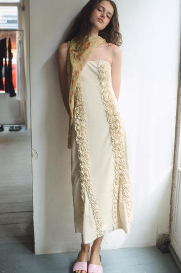 MIDI DRESS WITH EMBOSSED RUFFLES - Ivory by Zara - Image 2