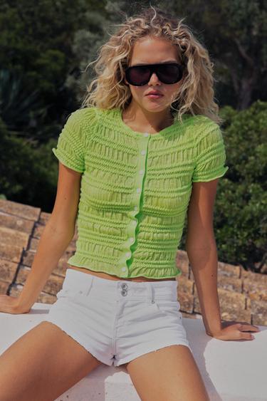 HONEYCOMB KNIT CARDIGAN - Lime by Zara