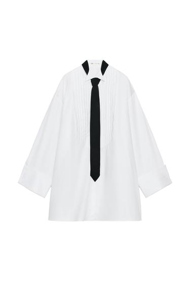 CAMISA OVERSIZE CORBATA ZW COLLECTION LIMITED EDITION - Blanco de Zara