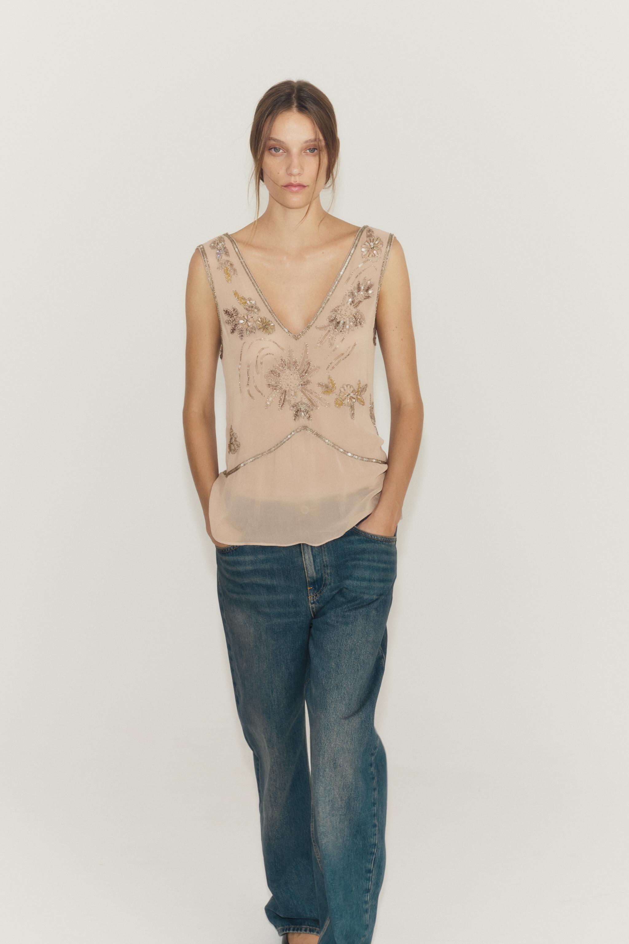 Zara ZW COLLECTION NAKIŞLI ÜST görsel 6