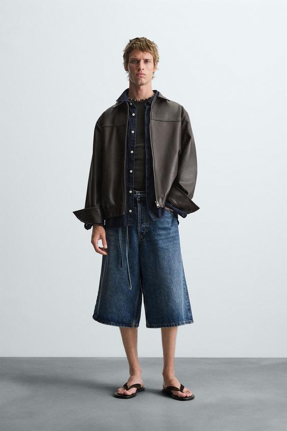 LEATHER EFFECT BOMBER JACKET Chocolate brown ZARA India