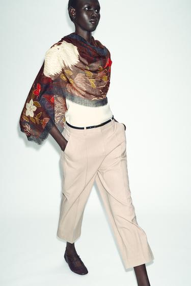 Zara FLORAL PRINT SCARF - Burgundy