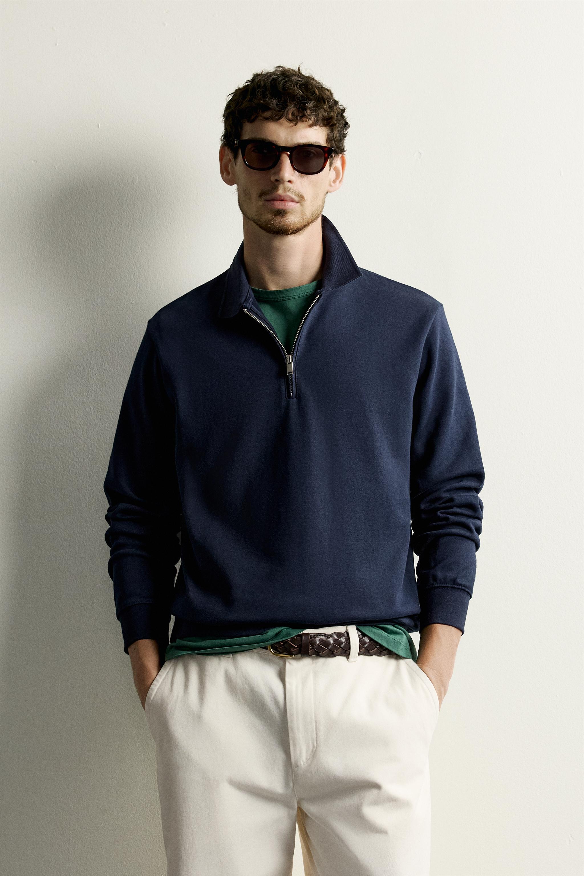 Zara FERMUARLI İNTERLOK POLO SWEATSHIRT görsel 8