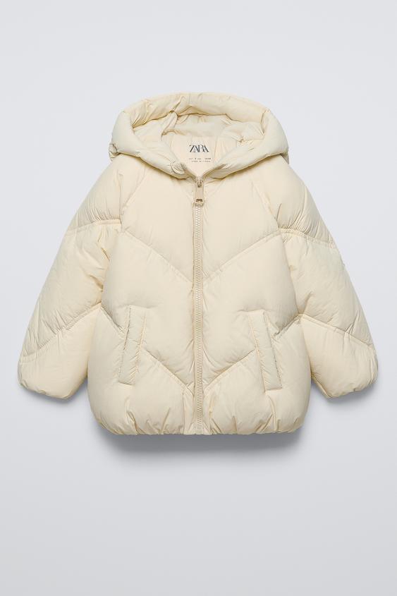 フーデッド ダウン＆フェザー パフジャケット - エクリュ | ZARA Japan  