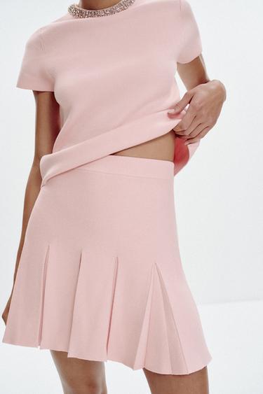 PLEATED KNIT MINI SKIRT - Pastel pink by Zara