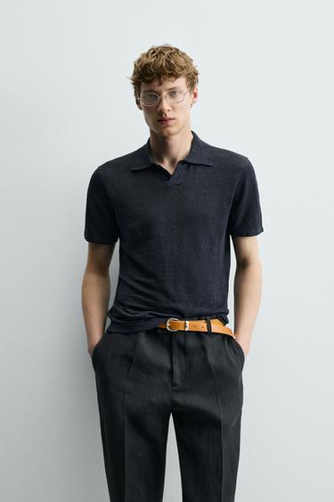 REGULAR FIT POLO VAN 100% LINNEN - Donker marineblauw van Zara