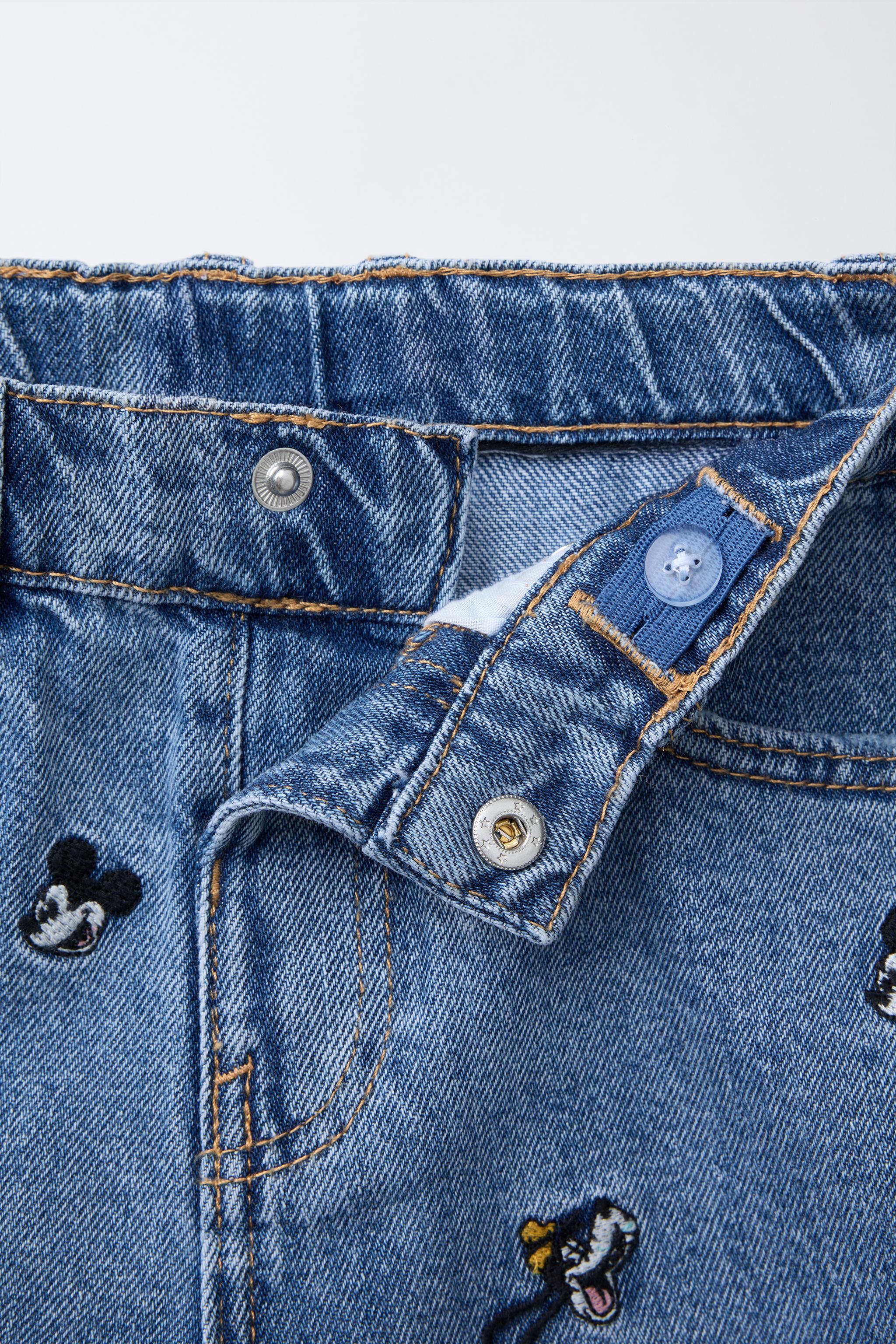 ZARA ザラ ディズニー ミッキー デニム ワッペン Disney MICKEY MOUSE AND FRIENDS © DISNEY 刺繍入りバギーデニムパンツ