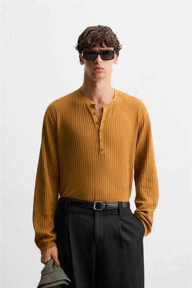 STRICKSHIRT MIT HENLEY-AUSSCHNITT - Orange von Zara