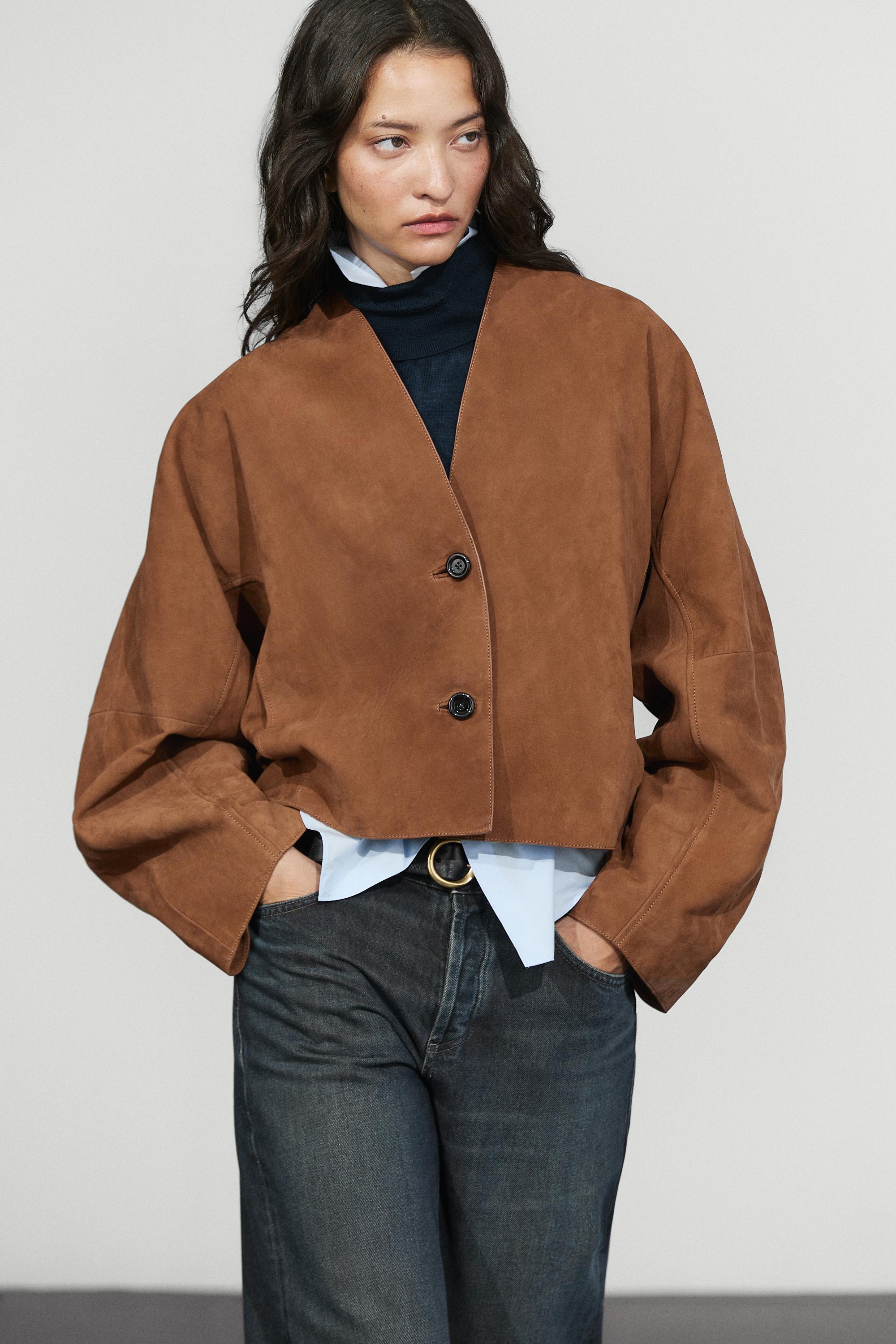 Veste blousante col en V cuir daim