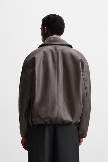 LEATHER EFFECT JACKET - Brown by Zara - Image 2