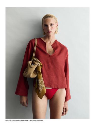 Camisa cuello mao abierto 100% lino - 599 de Zara