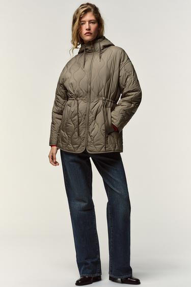 Zara WATER REPELLENT HOODED PUFFER JACKET - Khaki