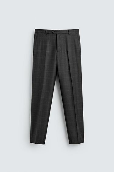 100% WOOL CHECK SUIT TROUSERS - Dark grey marl by Zara
