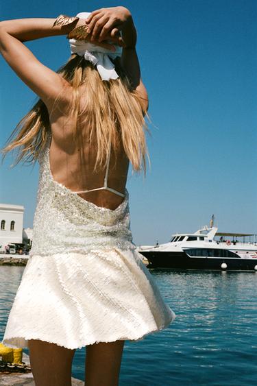 SEQUINNED MINI SKORT - Pearl / Beige by Zara