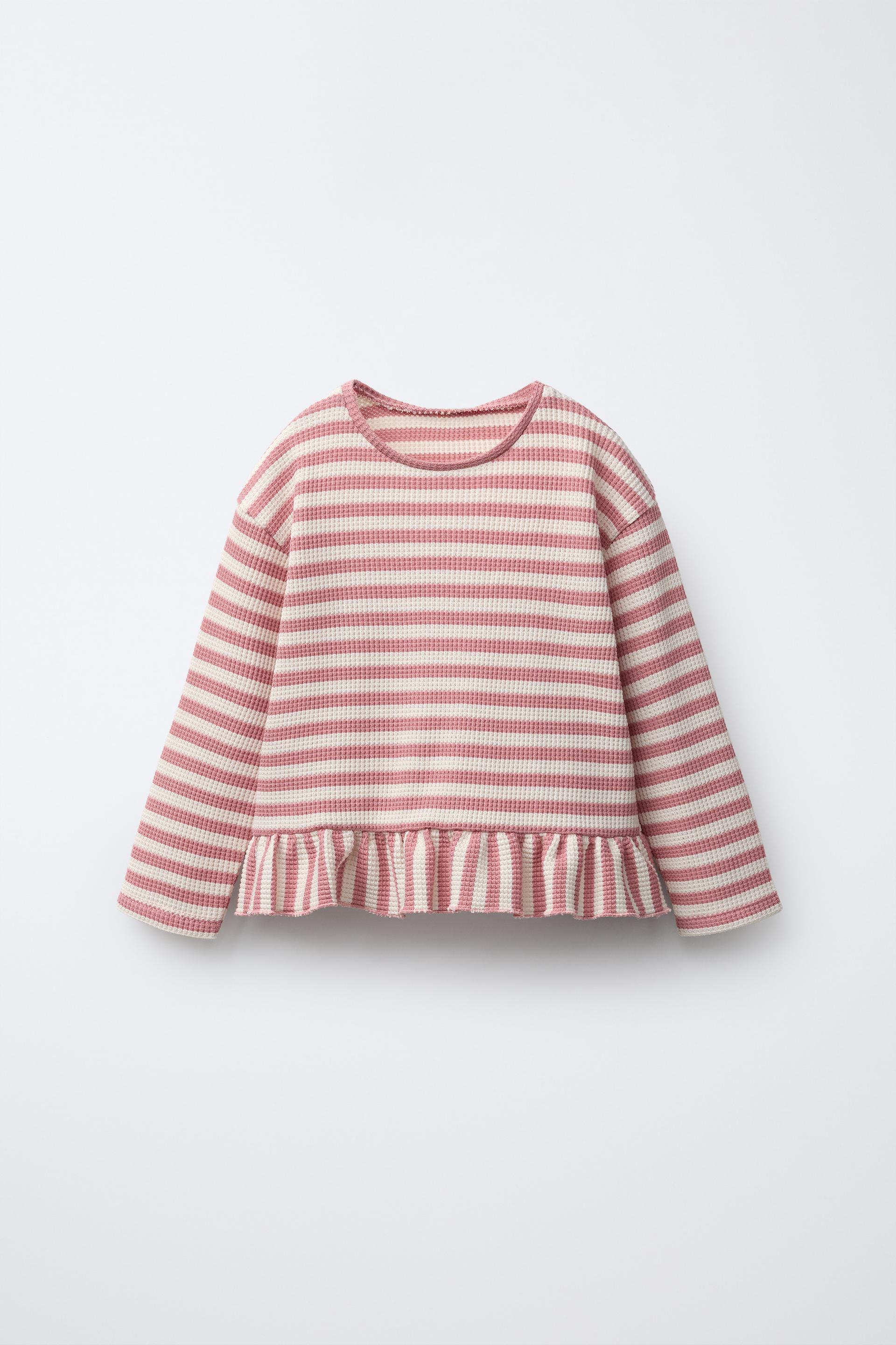 Striped Waffle-Knit Peplum T-Shirt