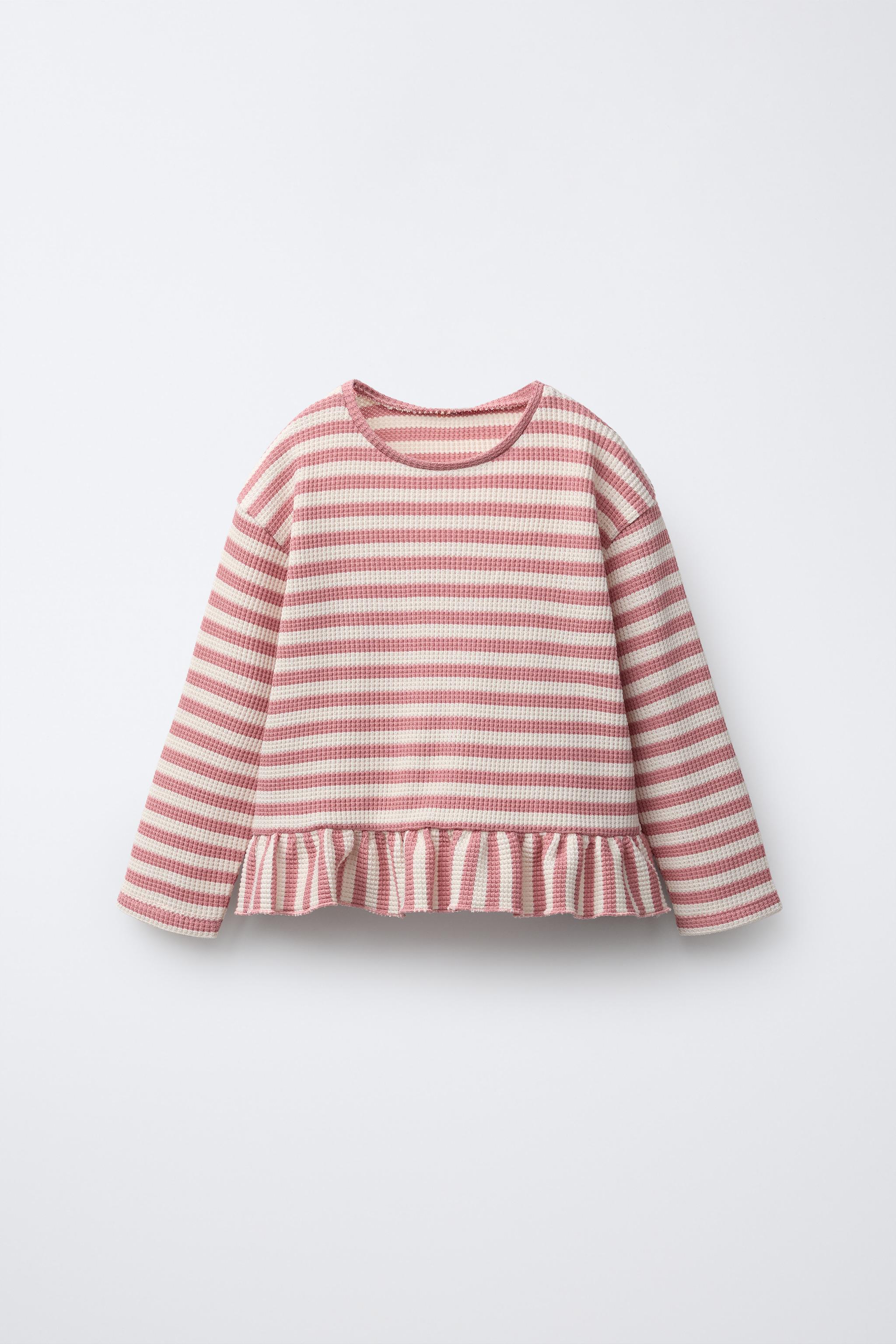 STRIPED WAFFLE KNIT PEPLUM TOP